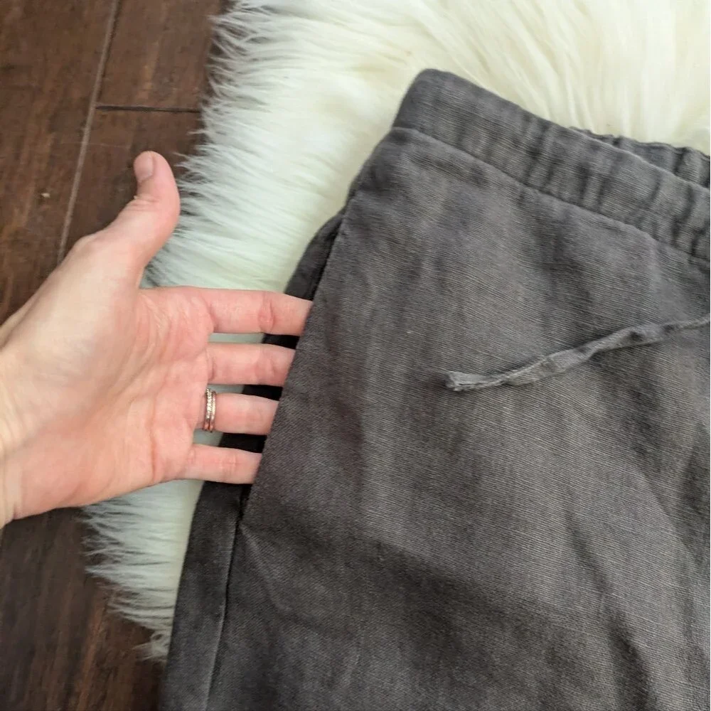 Zara 100% Linen Grey Greige Pull On Elastic Wide Leg Pants L Large